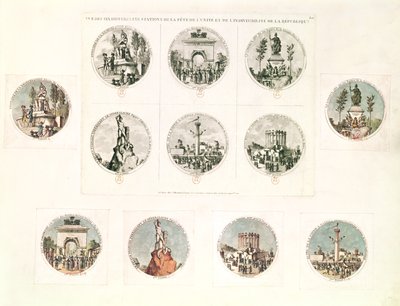 The six stations of the Festival of Unity and Indivisibility of the Republic, 10th August, 1793 by French School